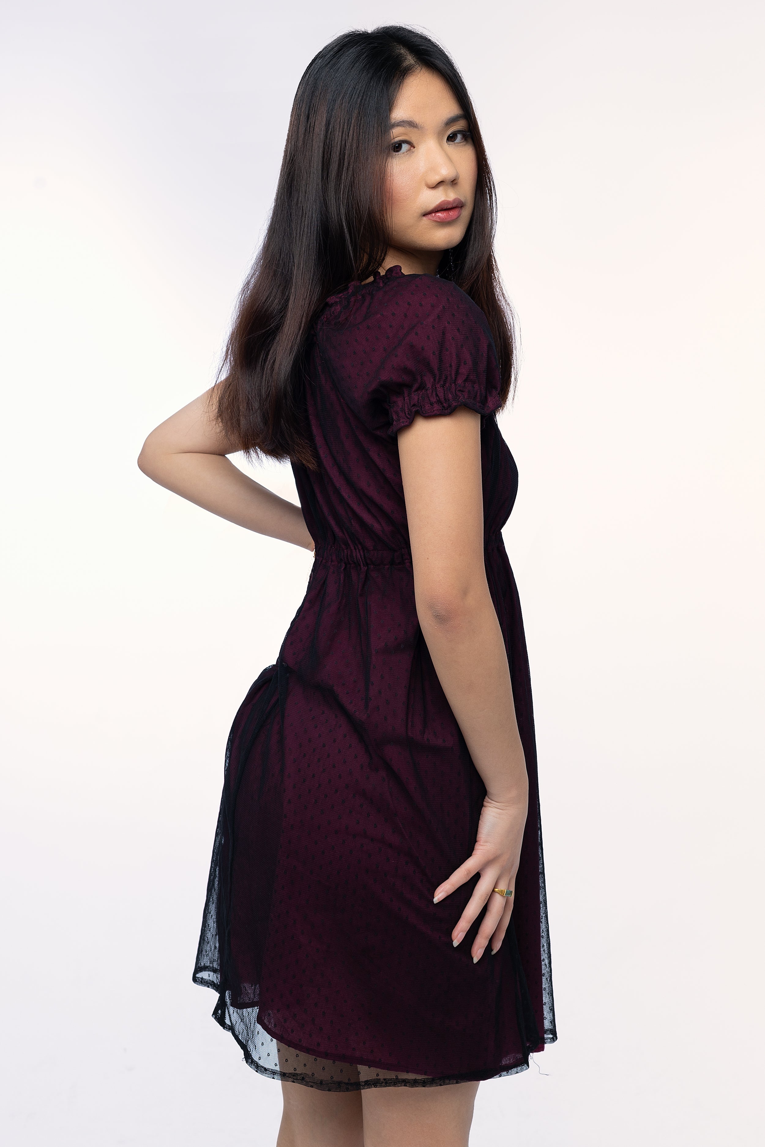 XKBHYD Robe Plissée Gothique Femme - Mini Robe Empire Double Couche Lacée